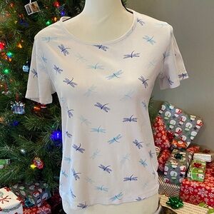 White Stag Women's Short Sleeve Top - White and Blue Dragonfly Print